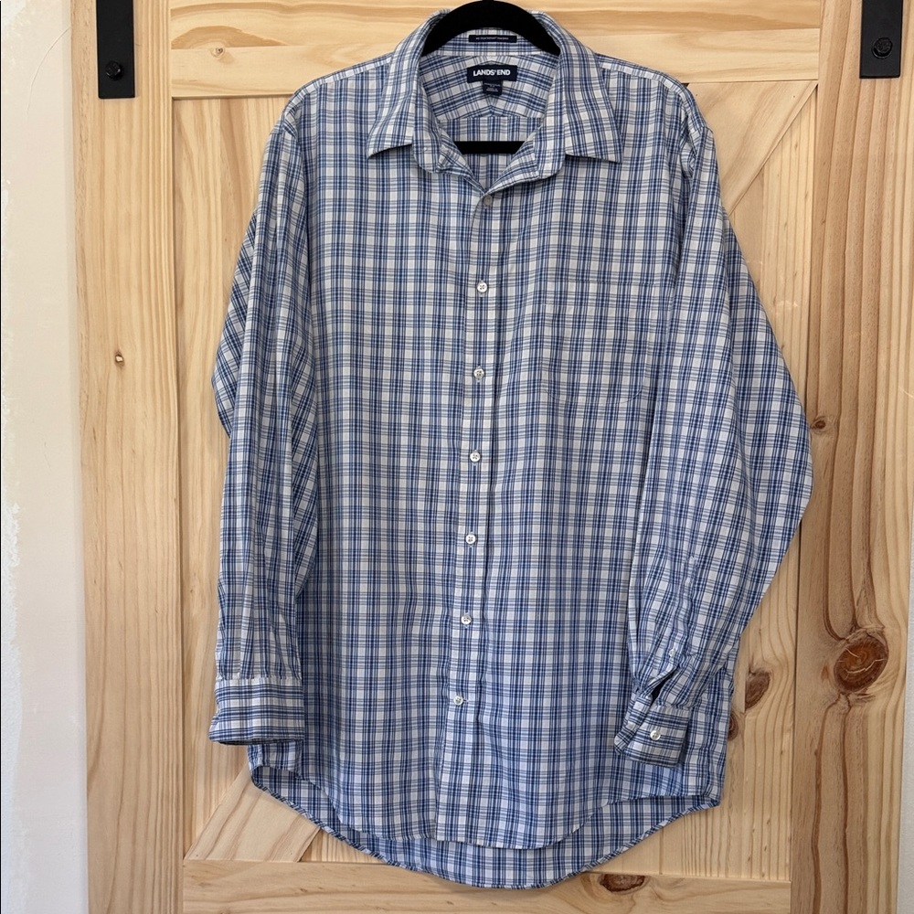Lands' End Light Blue Checkered Button Down Shirt